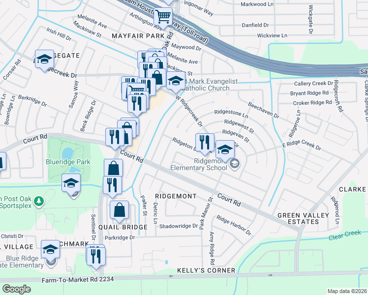 map of restaurants, bars, coffee shops, grocery stores, and more near 5154 Detric Lane in Houston