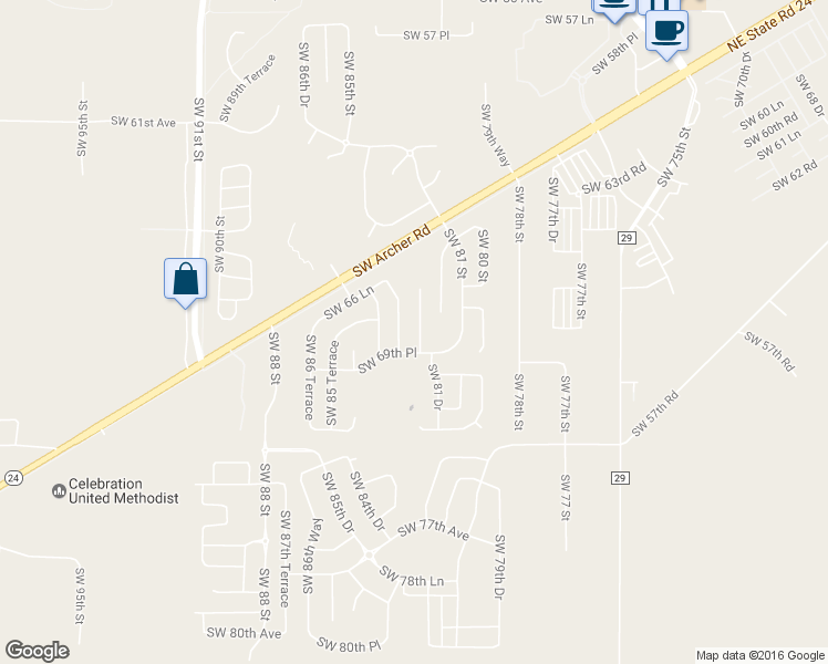 map of restaurants, bars, coffee shops, grocery stores, and more near 6828 Southwest 82 Terrace in Gainesville