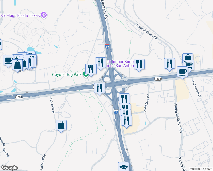 map of restaurants, bars, coffee shops, grocery stores, and more near Charles W Anderson Loop in San Antonio