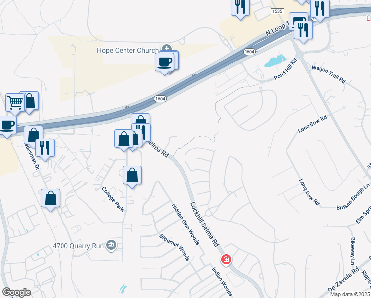 map of restaurants, bars, coffee shops, grocery stores, and more near 547 Talmadge Lane in San Antonio