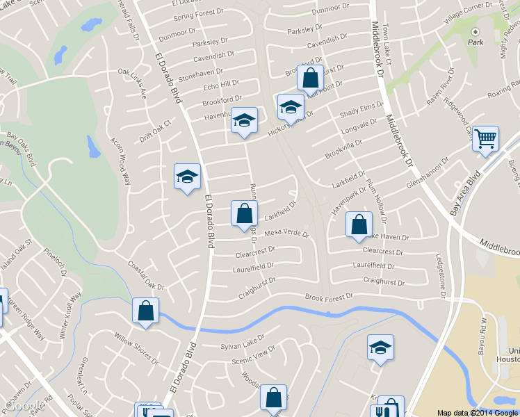 map of restaurants, bars, coffee shops, grocery stores, and more near 15902 Heatherdale Drive in Houston