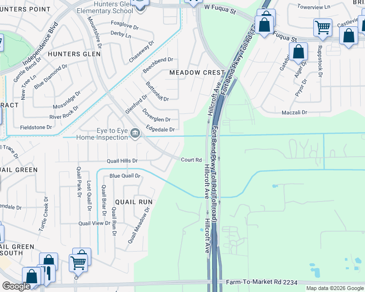 map of restaurants, bars, coffee shops, grocery stores, and more near 16322 Quailynn Drive in Missouri City