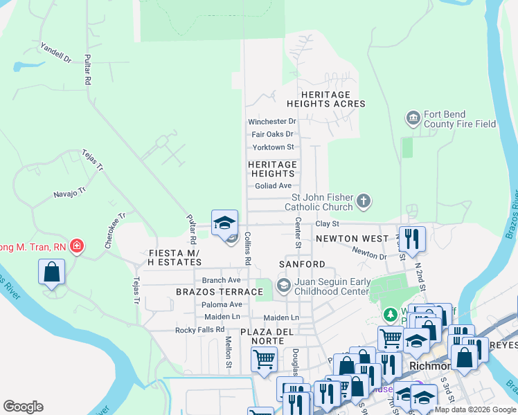 map of restaurants, bars, coffee shops, grocery stores, and more near 1307 San Jacinto Avenue in Richmond