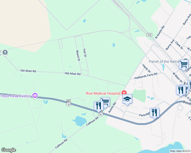 map of restaurants, bars, coffee shops, grocery stores, and more near 1485 Old Altair Road in Eagle Lake