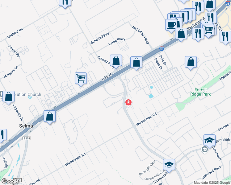 map of restaurants, bars, coffee shops, grocery stores, and more near 14 Legacy Oaks Parkway in Schertz
