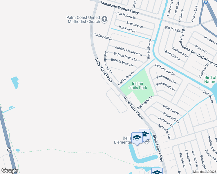 map of restaurants, bars, coffee shops, grocery stores, and more near 5750 Belle Terre Parkway in Palm Coast