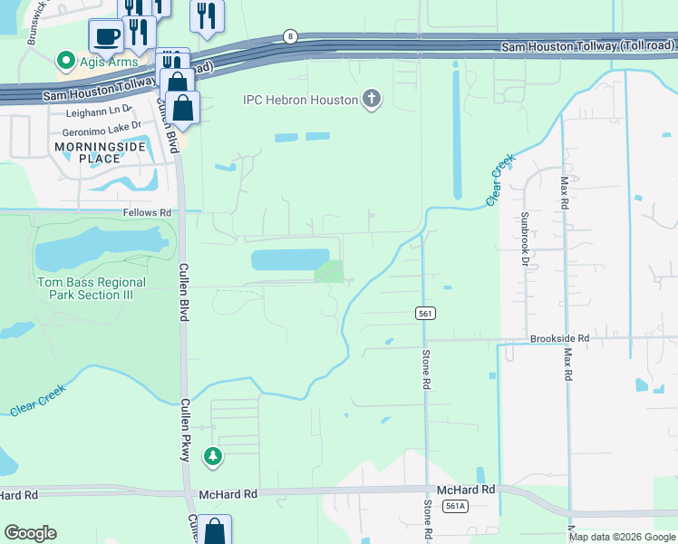 map of restaurants, bars, coffee shops, grocery stores, and more near 4600 Dagg Road in Houston