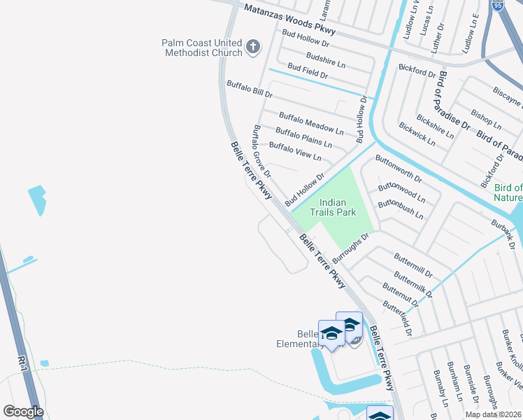 map of restaurants, bars, coffee shops, grocery stores, and more near 5750 Belle Terre Parkway in Palm Coast