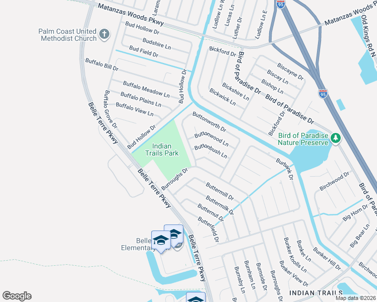 map of restaurants, bars, coffee shops, grocery stores, and more near 94 Buttonworth Drive in Palm Coast