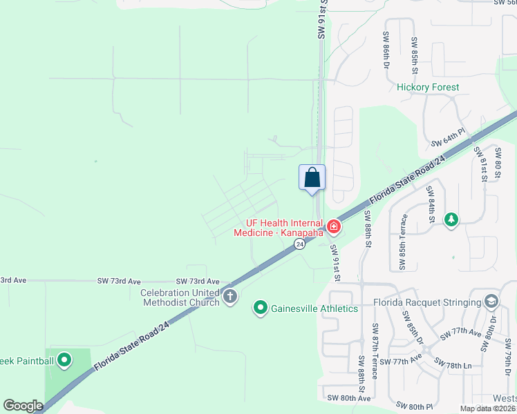 map of restaurants, bars, coffee shops, grocery stores, and more near 9418 Southwest 68th Lane in Gainesville