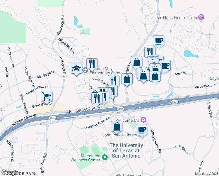 map of restaurants, bars, coffee shops, grocery stores, and more near 15655 Market Hill in San Antonio