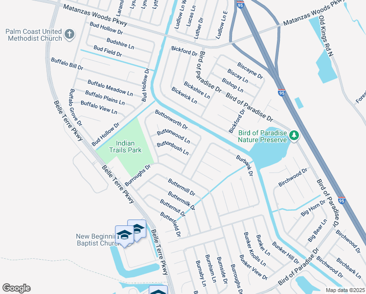 map of restaurants, bars, coffee shops, grocery stores, and more near 9 Buttonbush Lane in Palm Coast