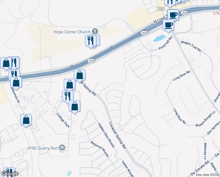 map of restaurants, bars, coffee shops, grocery stores, and more near 547 Talmadge Lane in San Antonio