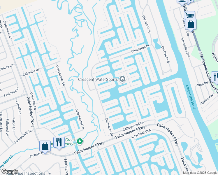 map of restaurants, bars, coffee shops, grocery stores, and more near 13 Cedar Court in Palm Coast