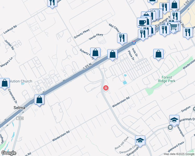 map of restaurants, bars, coffee shops, grocery stores, and more near 14 Legacy Oaks Parkway in Schertz