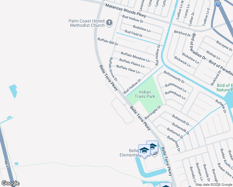 map of restaurants, bars, coffee shops, grocery stores, and more near 5750 Belle Terre Parkway in Palm Coast