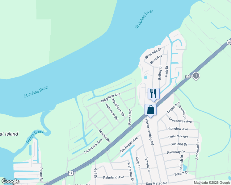 map of restaurants, bars, coffee shops, grocery stores, and more near 123 Ridgeline Avenue in Satsuma