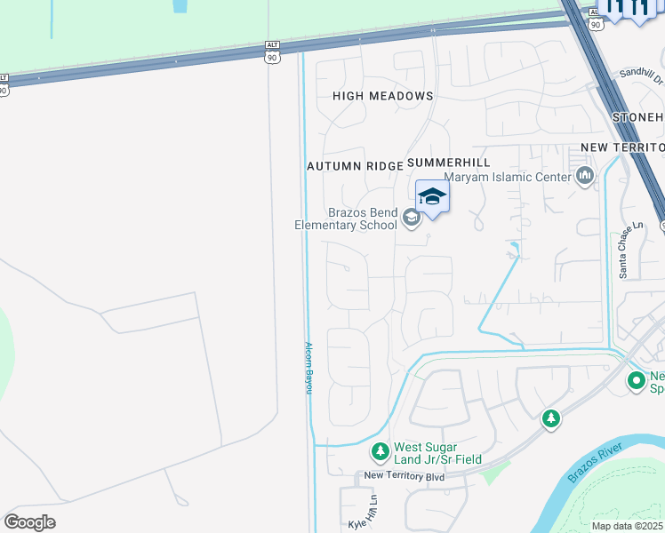 map of restaurants, bars, coffee shops, grocery stores, and more near 715 Tyler Run in Sugar Land