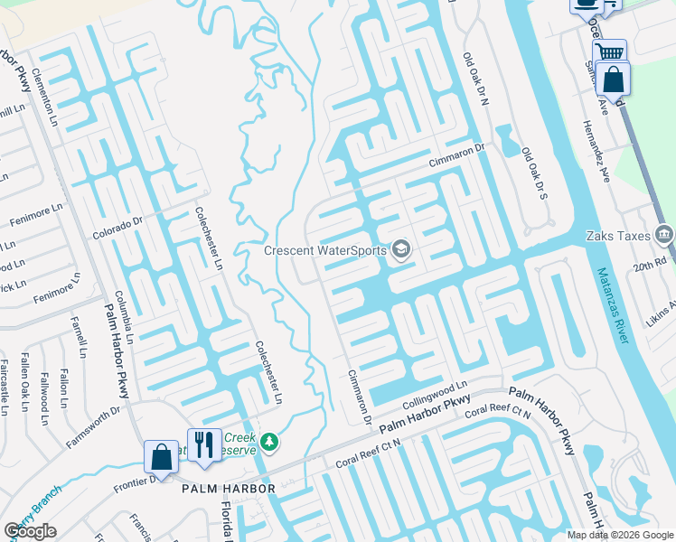 map of restaurants, bars, coffee shops, grocery stores, and more near 9 Cedarwood Court in Palm Coast