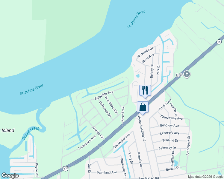 map of restaurants, bars, coffee shops, grocery stores, and more near 123 Ridgeline Avenue in Satsuma