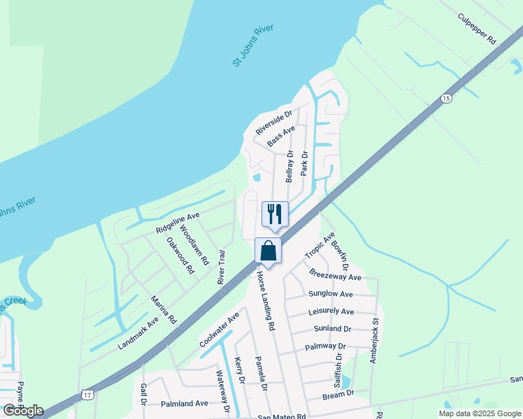 map of restaurants, bars, coffee shops, grocery stores, and more near 114 White Oaks Trail in Satsuma