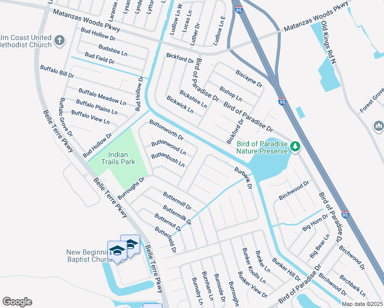 map of restaurants, bars, coffee shops, grocery stores, and more near 31 Buttonworth Drive in Palm Coast