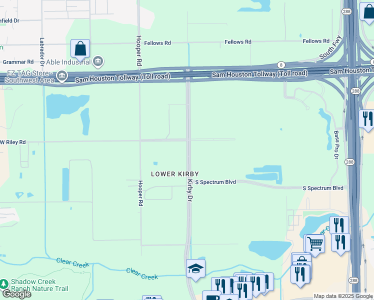 map of restaurants, bars, coffee shops, grocery stores, and more near 14646 Kirby Drive in Houston