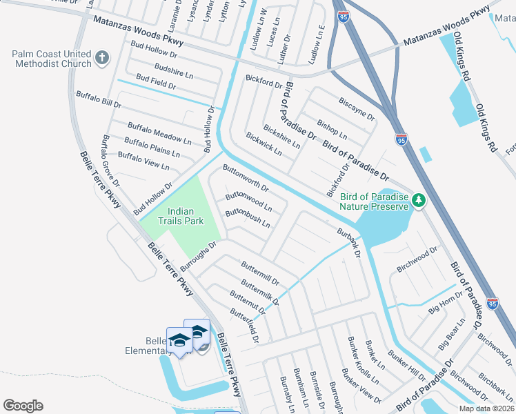 map of restaurants, bars, coffee shops, grocery stores, and more near 14b Buttonwood Lane in Palm Coast