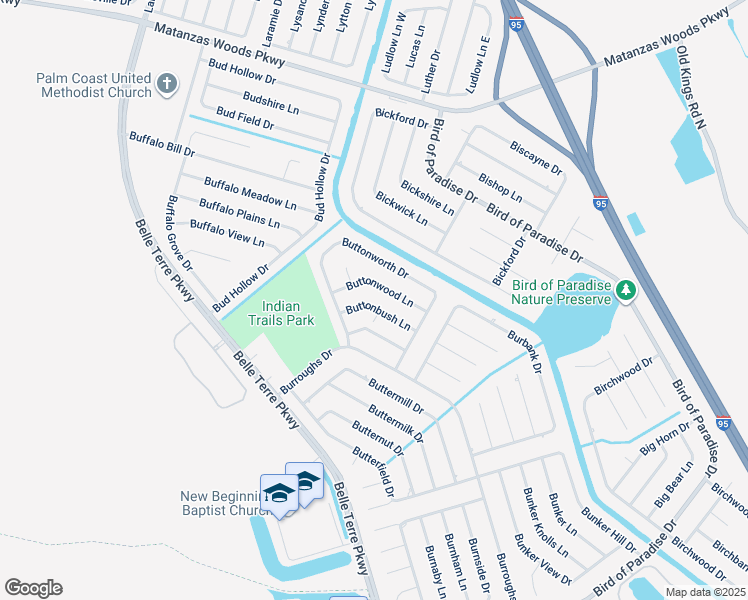 map of restaurants, bars, coffee shops, grocery stores, and more near 14b Buttonwood Lane in Palm Coast