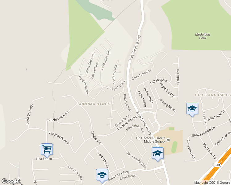map of restaurants, bars, coffee shops, grocery stores, and more near 15807 Socorro Falls in Helotes