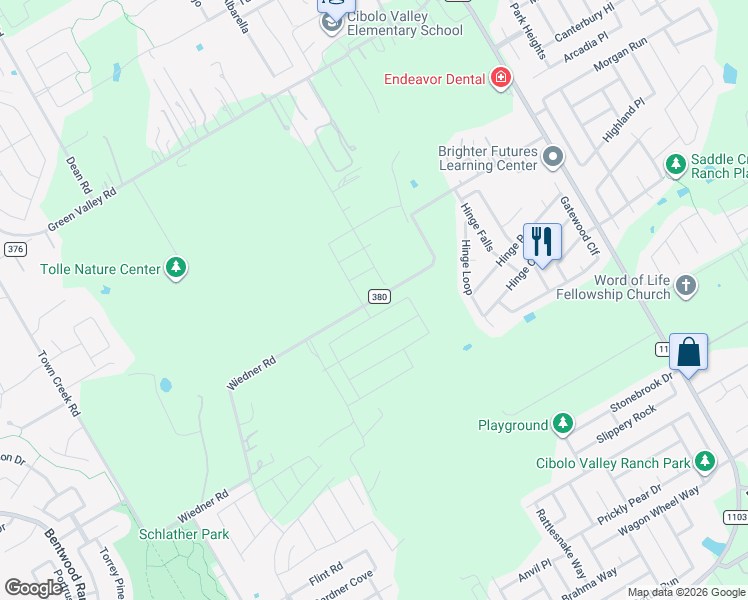 map of restaurants, bars, coffee shops, grocery stores, and more near 1151 Wiedner Road in Cibolo