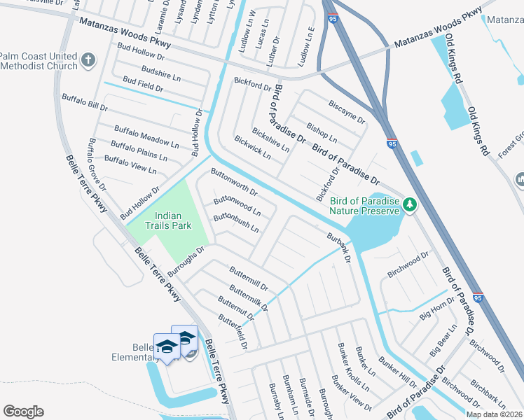 map of restaurants, bars, coffee shops, grocery stores, and more near 31 Buttonworth Drive in Palm Coast
