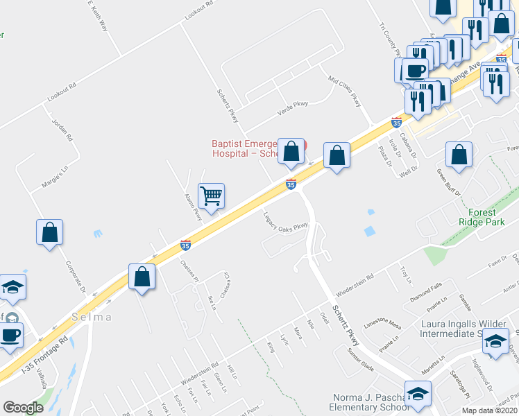 map of restaurants, bars, coffee shops, grocery stores, and more near 16847 Exchange Avenue in Selma