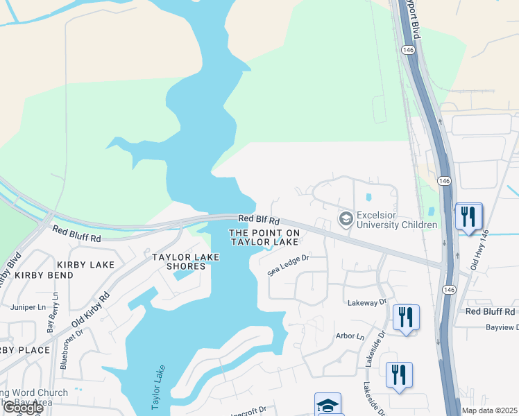 map of restaurants, bars, coffee shops, grocery stores, and more near 2908 Red Bluff Road in Seabrook
