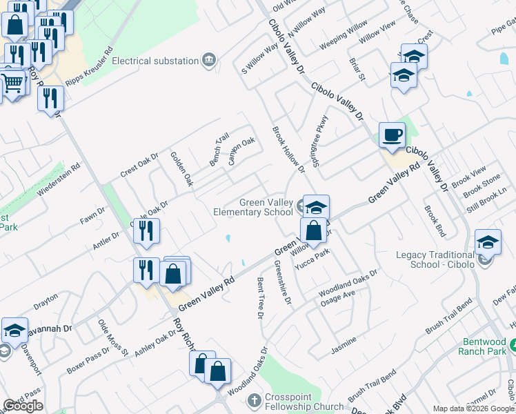 map of restaurants, bars, coffee shops, grocery stores, and more near 1652 Cloudy Brook in Schertz