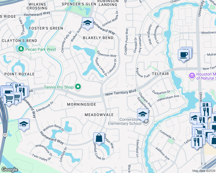 map of restaurants, bars, coffee shops, grocery stores, and more near 1018 Burchton Drive in Sugar Land