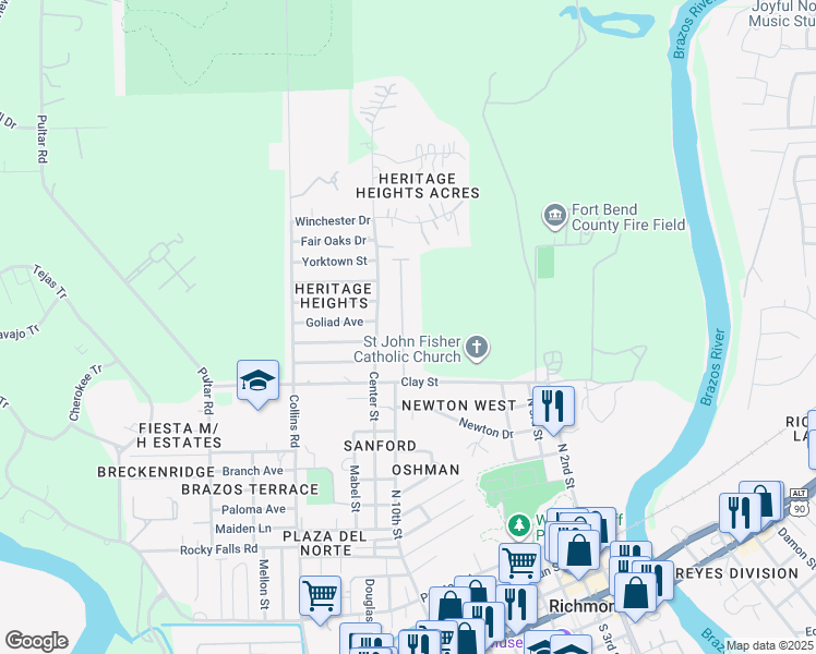 map of restaurants, bars, coffee shops, grocery stores, and more near 1601 Jenny Lane in Richmond