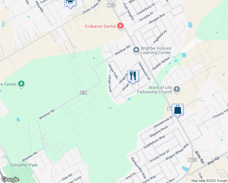 map of restaurants, bars, coffee shops, grocery stores, and more near 264 Hinge Path in Cibolo