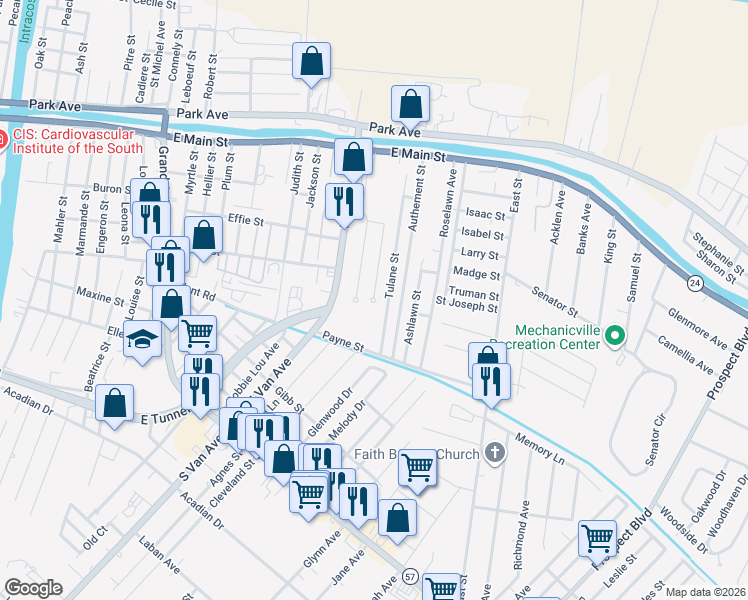 map of restaurants, bars, coffee shops, grocery stores, and more near 299 Cherbourg St in Houma