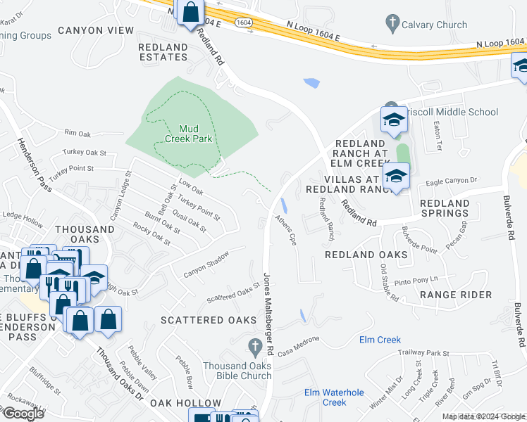 map of restaurants, bars, coffee shops, grocery stores, and more near 3043 Glen Hollow in San Antonio