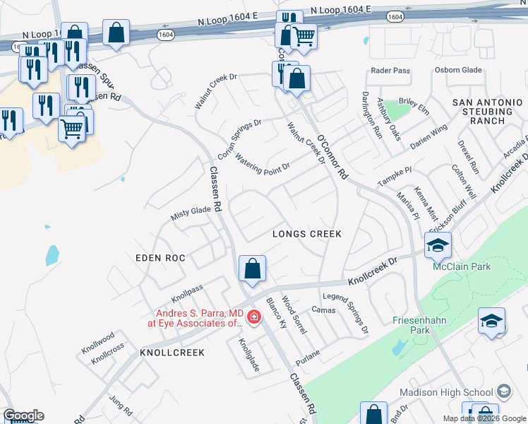 map of restaurants, bars, coffee shops, grocery stores, and more near 4739 Irish Oak in San Antonio