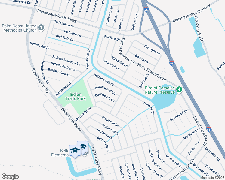 map of restaurants, bars, coffee shops, grocery stores, and more near 31 Buttonworth Drive in Palm Coast