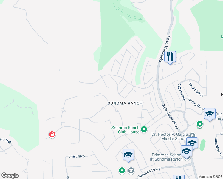 map of restaurants, bars, coffee shops, grocery stores, and more near 15802 Hachita Blanco in Helotes