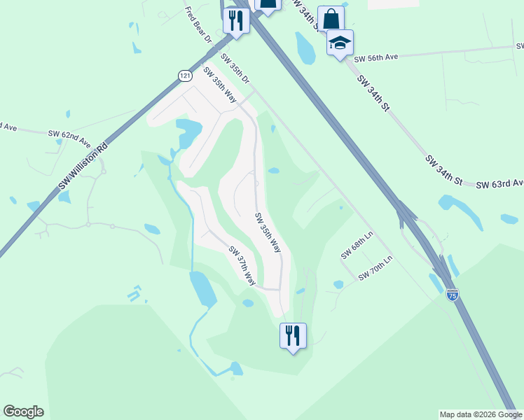 map of restaurants, bars, coffee shops, grocery stores, and more near 6307 Southwest 35th Way in Gainesville