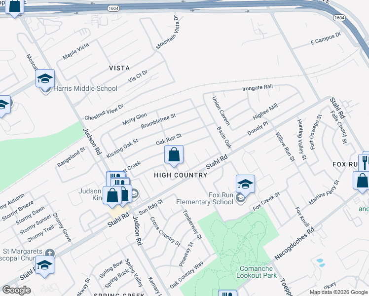 map of restaurants, bars, coffee shops, grocery stores, and more near 5922 Lost Creek in San Antonio