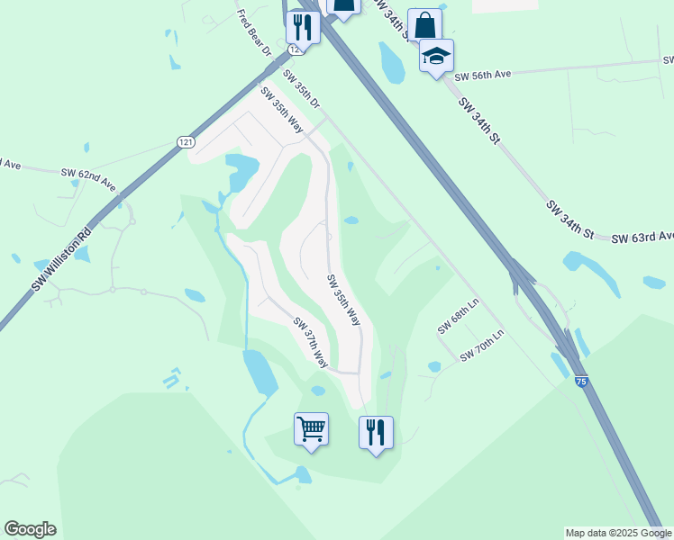 map of restaurants, bars, coffee shops, grocery stores, and more near 6307 Southwest 35th Way in Gainesville