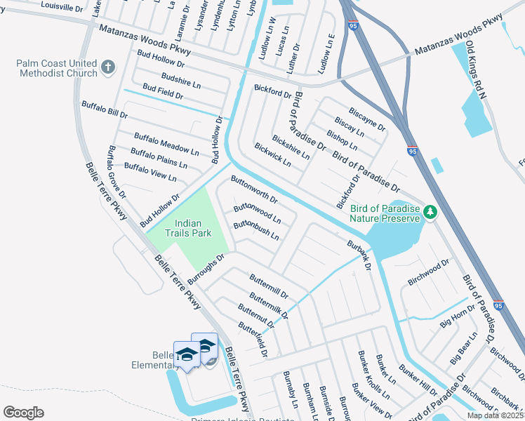 map of restaurants, bars, coffee shops, grocery stores, and more near 14b Buttonwood Lane in Palm Coast