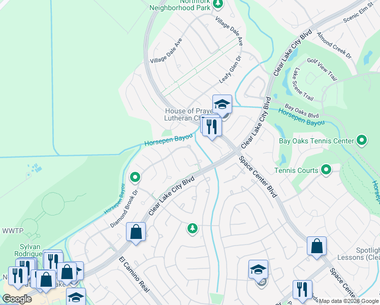 map of restaurants, bars, coffee shops, grocery stores, and more near 2023 Mabry Mill Road in Houston