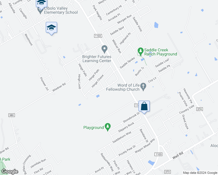 map of restaurants, bars, coffee shops, grocery stores, and more near 141 Gatewood Falls in Cibolo