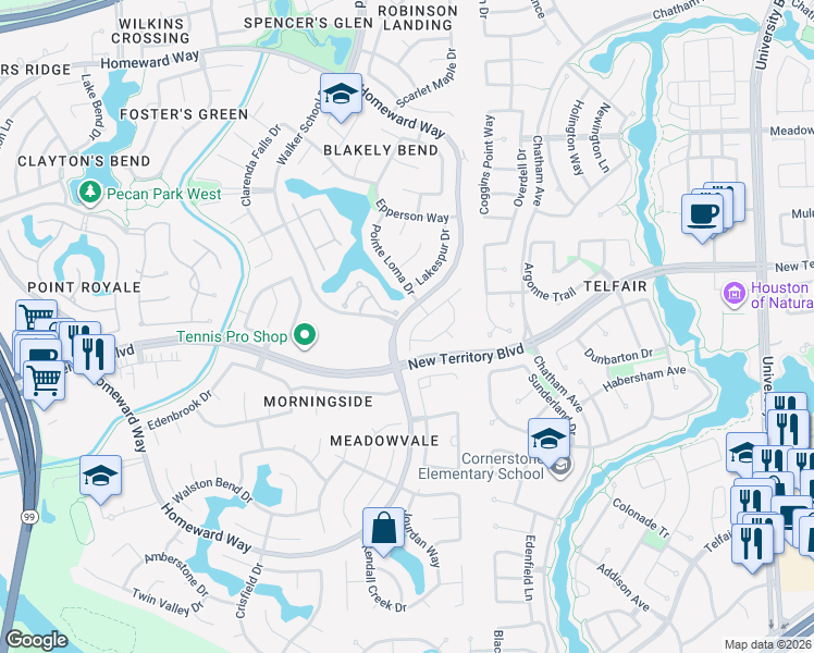 map of restaurants, bars, coffee shops, grocery stores, and more near 1018 Burchton Drive in Sugar Land